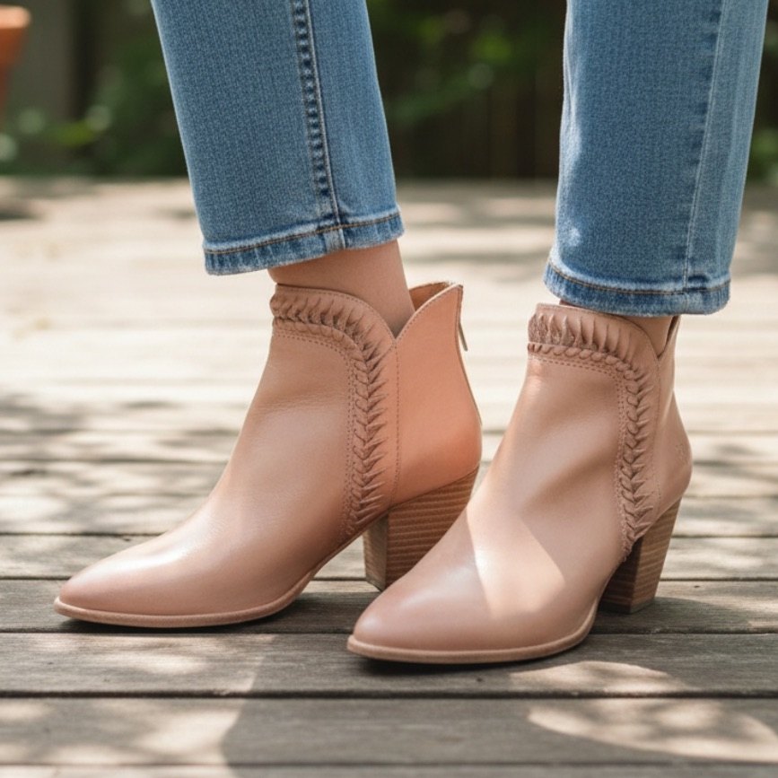 Frye Reed Feather Pink Leather Cut Out Ankle Boot